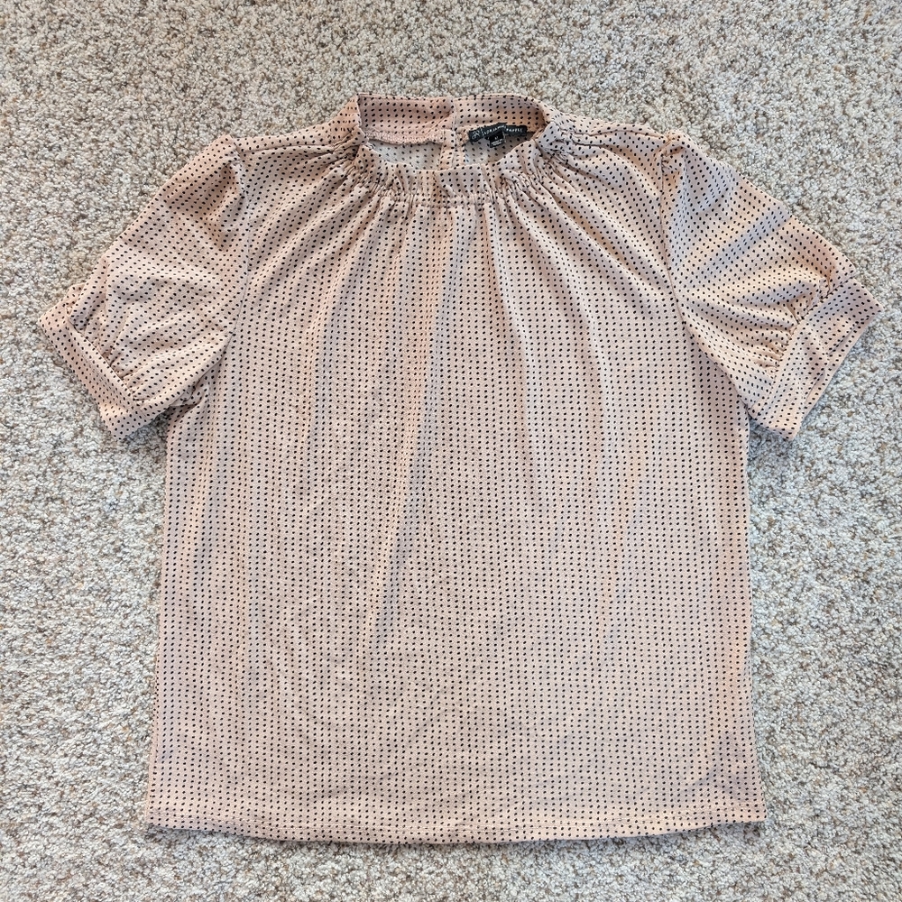 Adrianna Papell Tan Ruched Short Sleeve Blouse